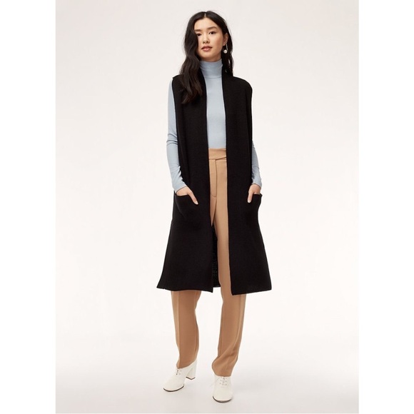 Aritzia Wilfred Olivie Merino Wool Long Vest Cardigan Black XXS - Picture 12 of 14